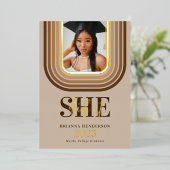 Modern Retro Brown en neutraal Afstuderen Folie Uitnodiging (Staand Voorkant)