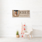 Modern Retro Brown en neutraal Afstuderen Spandoek (Insitu)