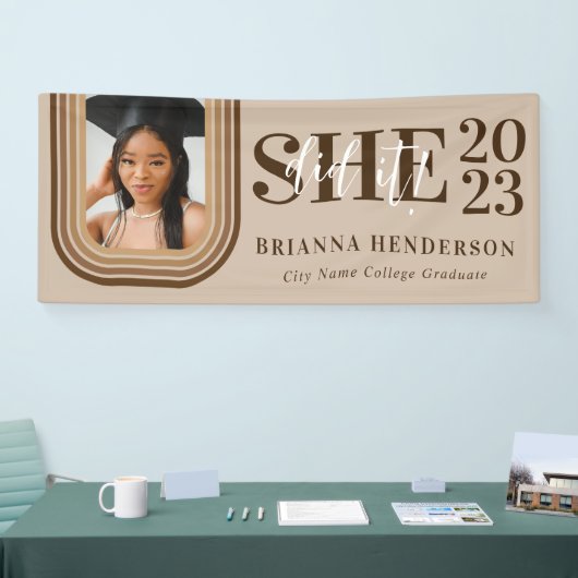 Modern Retro Brown en neutraal Afstuderen Spandoek (Beurs)