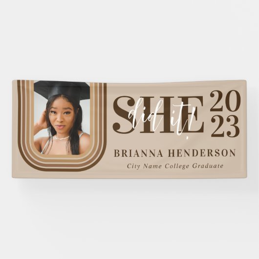 Modern Retro Brown en neutraal Afstuderen Spandoek (Horizontaal)