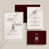 Modern Retro Burgundy Wedding QR Code RSVP Informatiekaartje