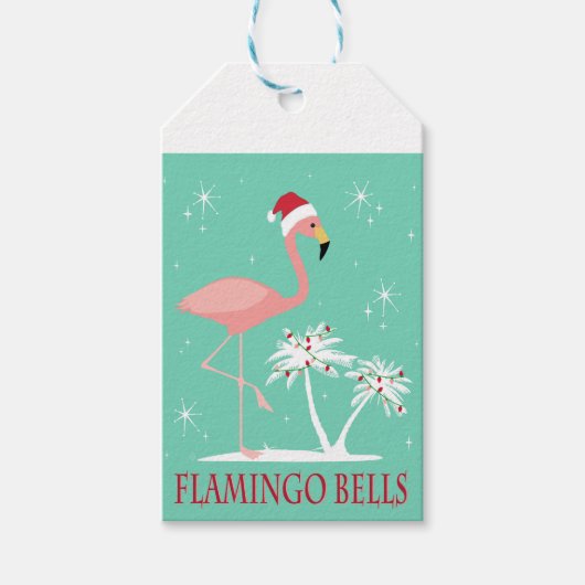 MODERN  RETRO CHRISTMAS FLAMINGO CADEAULABEL (Voorkant)