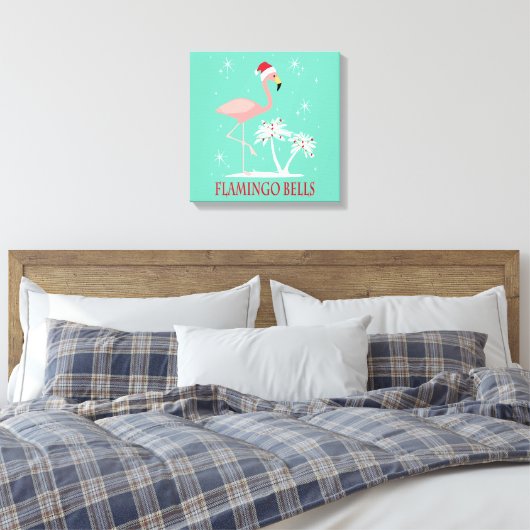 MODERN RETRO CHRISTMAS FLAMINGO CANVAS AFDRUK (Insitu (Slaapkamer))
