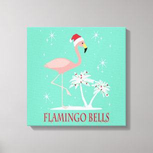MODERN  RETRO CHRISTMAS FLAMINGO CANVAS AFDRUK