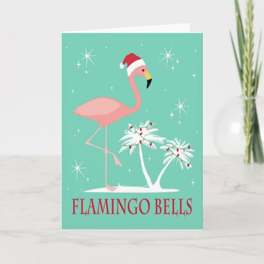 MODERN  RETRO CHRISTMAS FLAMINGO KAART (Voorkant)
