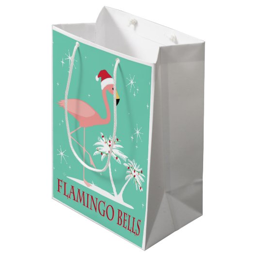MODERN  RETRO CHRISTMAS FLAMINGO MEDIUM CADEAUZAKJE (Voorkant Gekanteld)