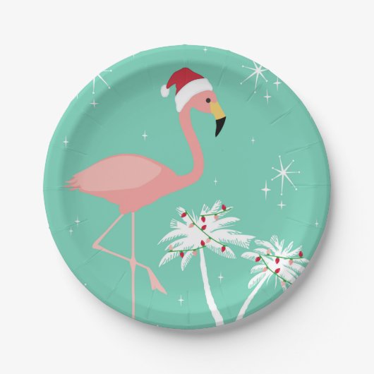 MODERN  RETRO CHRISTMAS FLAMINGO PAPIEREN BORDJE (Voorkant)