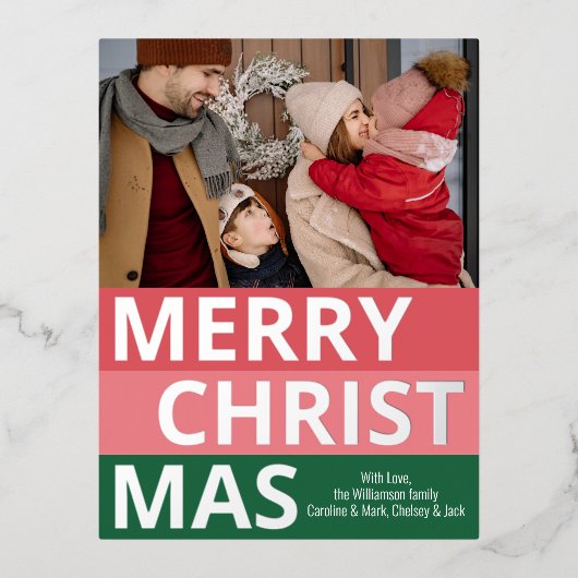 Modern Retro Classy Bold Stripe Blocks Silver Folie Feestdagen Briefkaart (Voorkant)