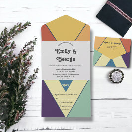 Modern Retro Colorful Groovy Abstract Art Weddensc All In One Uitnodiging