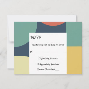 Modern Retro Colorful Stylish Abstract Art Wedding RSVP Kaartje