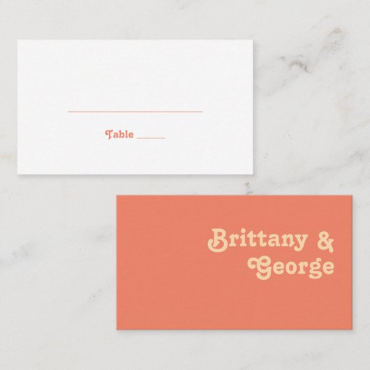 Modern Retro | Coral Flat Wedding Place Card Plaatskaartje (Voorkant / Achterkant)