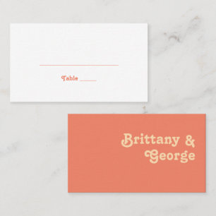 Modern Retro   Coral Flat Wedding Place Card Plaatskaartje