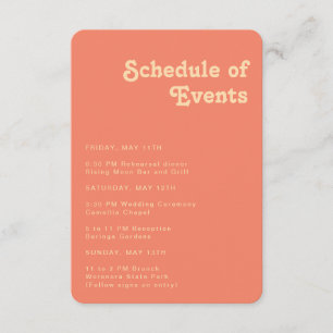 Modern Retro Coral Schedule of Events Rond Informatiekaartje
