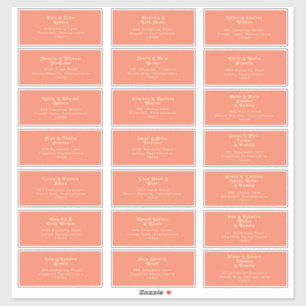 Modern Retro Coral Wedding Guest Address Sticker