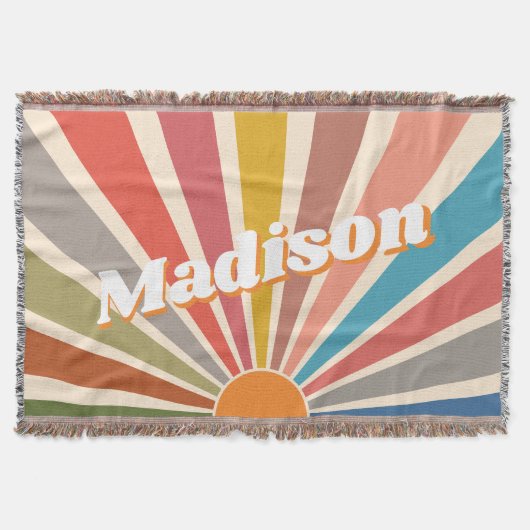 Modern Retro Custom Name Fun Rainbow Deken (Voorkant)