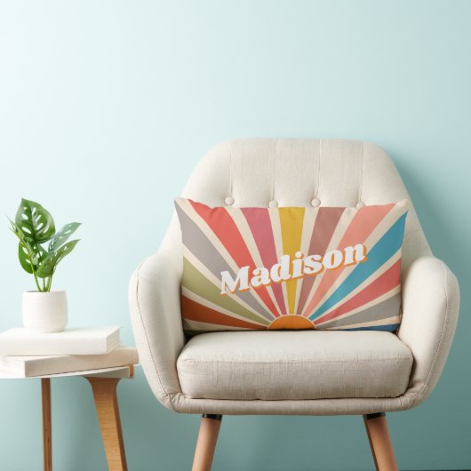 Modern Retro Custom Name Fun Rainbow Kussen (Stoel)