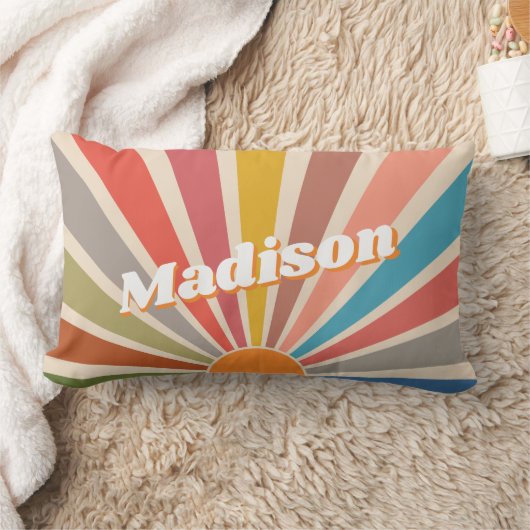 Modern Retro Custom Name Fun Rainbow Kussen (Deken)