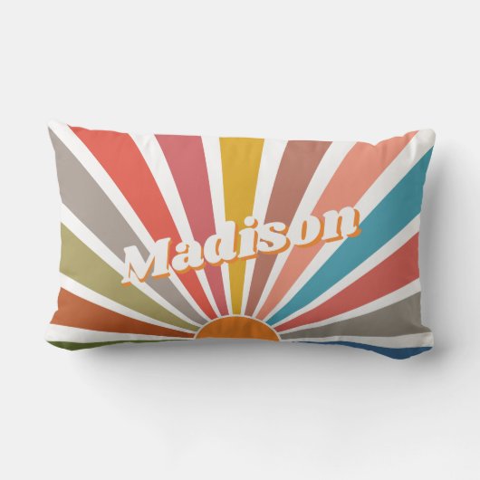 Modern Retro Custom Name Fun Rainbow Kussen (Achterkant)