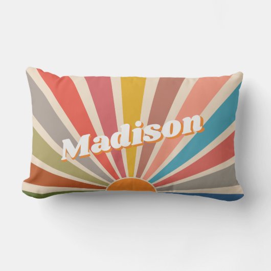 Modern Retro Custom Name Fun Rainbow Kussen (Voorkant)