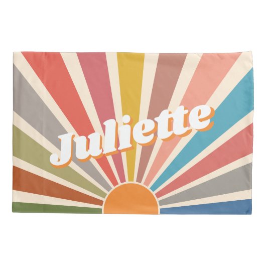 Modern Retro Custom Name Fun  Rainbow Kussensloop (Achterkant)