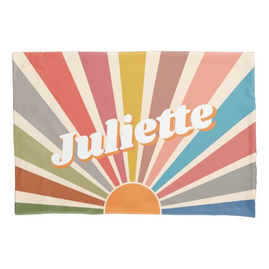 Modern Retro Custom Name Fun  Rainbow Kussensloop (Voorkant)