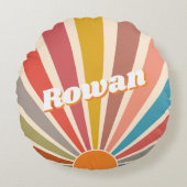 Modern Retro Custom Name Fun Rainbow Rond Kussen (Voorkant)