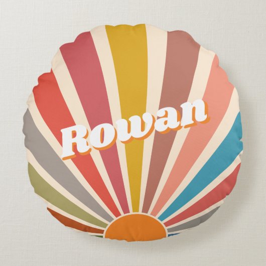Modern Retro Custom Name Fun Rainbow Rond Kussen (Voorkant)