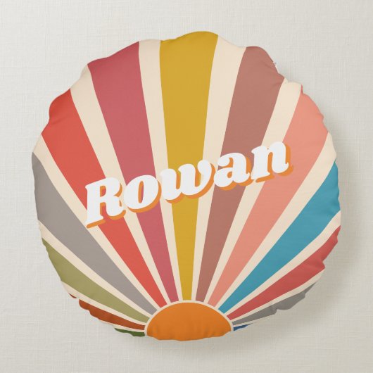Modern Retro Custom Name Fun Rainbow Rond Kussen (Achterkant)