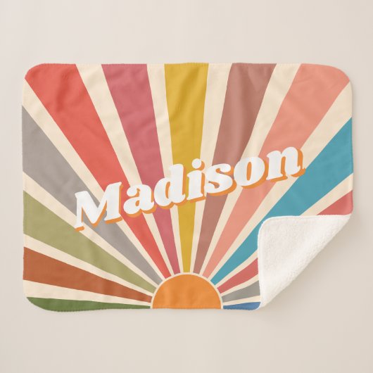 Modern Retro Custom Name Fun  Rainbow Sherpa Deken (Voorkant (horizontaal))