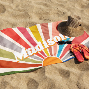 Modern Retro Custom Name Fun  Rainbow Strandlaken