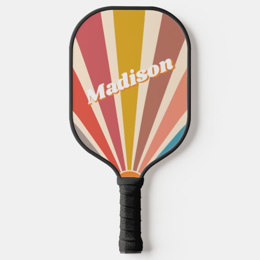 Modern Retro Custom Name Fun Sunburst Pickleball Paddle (Voorkant)