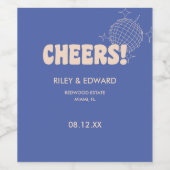 Modern Retro Dark Blue "Cheers!" Custom Wedding Wijn Etiket (Enkel label)
