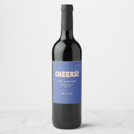 Modern Retro Dark Blue "Cheers!" Custom Wedding Wijn Etiket