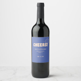 Modern Retro Dark Blue "Cheers!" Custom Wedding Wijn Etiket