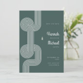 Modern Retro Dark Green Geometric Line Wedding Save The Date (Staand voorkant)