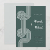 Modern Retro Dark Green Geometric Line Wedding Save The Date (Voorkant / Achterkant)