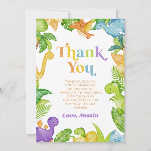 Modern Retro Dinosaur Birthday Party Bedankkaart (Voorkant)