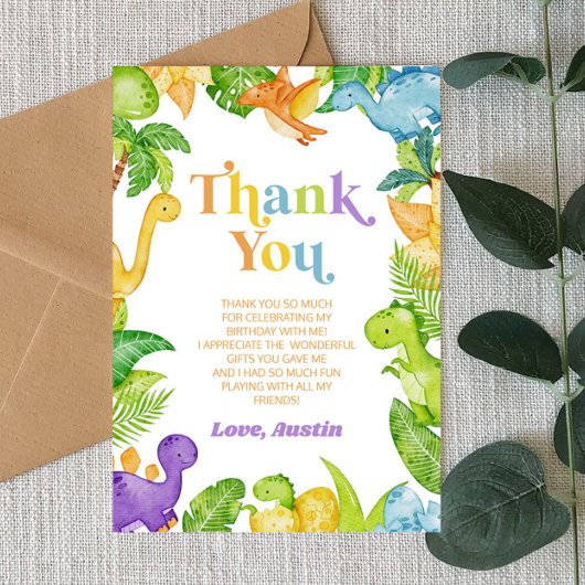 Modern Retro Dinosaur Verjaardagsfeestje Bedankkaart