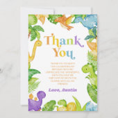 Modern Retro Dinosaur Verjaardagsfeestje Bedankkaart (Voorkant)
