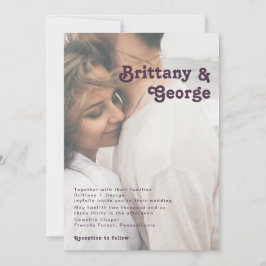 Modern Retro | Donkere Paarse brute fotobruiloft Kaart