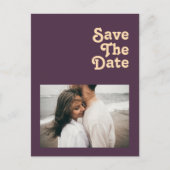 Modern Retro | Donkere Paarse foto om de datum op  Uitnodiging Briefkaart (Voorkant)