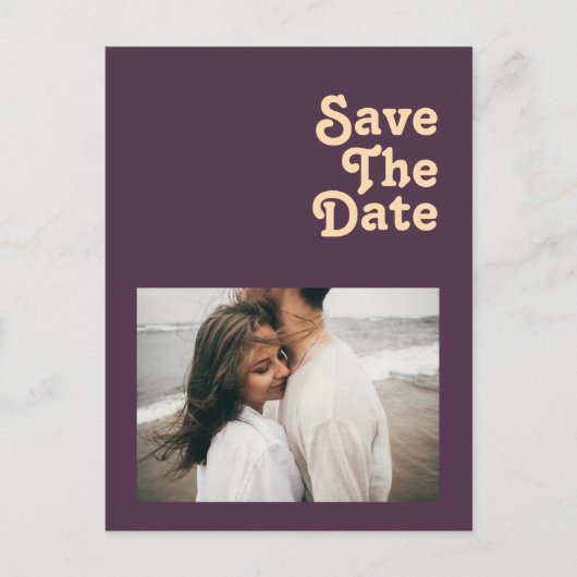 Modern Retro | Donkere Paarse Foto Save The Date Uitnodiging Briefkaart (Voorkant)