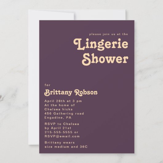 Modern Retro | Donkere Paarse Lingerie Shower Kaart (Voorkant)