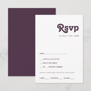 Modern Retro   Donkere Paarse menu Keuze RSVP-kaar