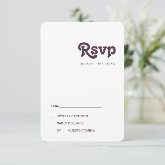 Modern Retro | Donkere Paarse Ronde RSVP-kaart RSVP Kaartje (Staand voorkant)