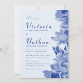 Modern Retro Dusty Blue Chinoiserie Floral Wedding Kaart (Voorkant)