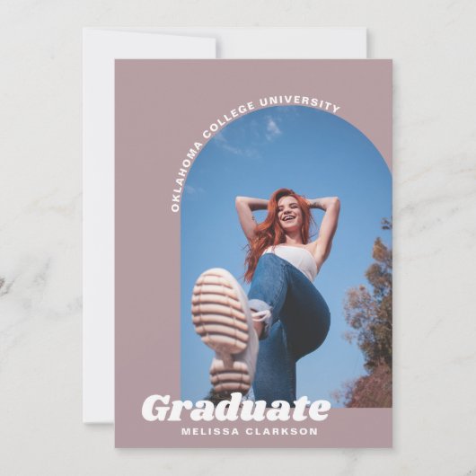 Modern Retro Dusty Pink Bold Photo Arch Afstuderen Kaart (Voorkant)