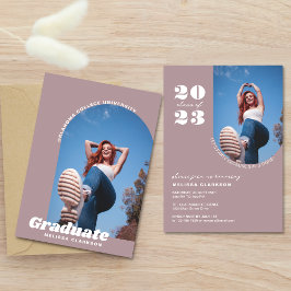 Modern Retro Dusty Pink Bold Photo Arch Afstuderen Kaart