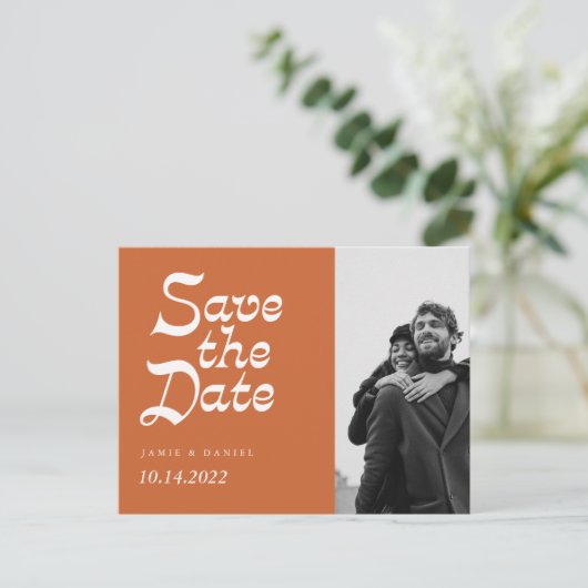 Modern Retro Fall Wedding Save the Date Announceme Aankondigingskaart (Staand voorkant)