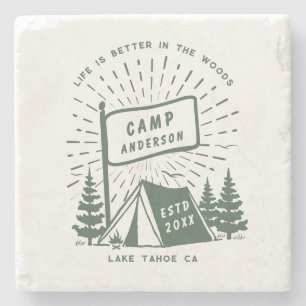 Modern Retro Familie Camping Fun Outdoor Stenen Onderzetter